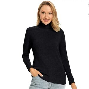 Lanpulux 100% Wool Turtleneck Long Sleeve Sweater Black Medium